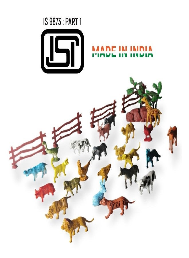 JAPSI Mini Jungle Animals Figure Toys Play Set of 31 Piece ( 24 Animal + 2 Tree + 1 Stone + 4 Fencing) | Learning Educational Animal Toy Set for Kids 3+and Toddler | Made in India | Multicolor - Image 3